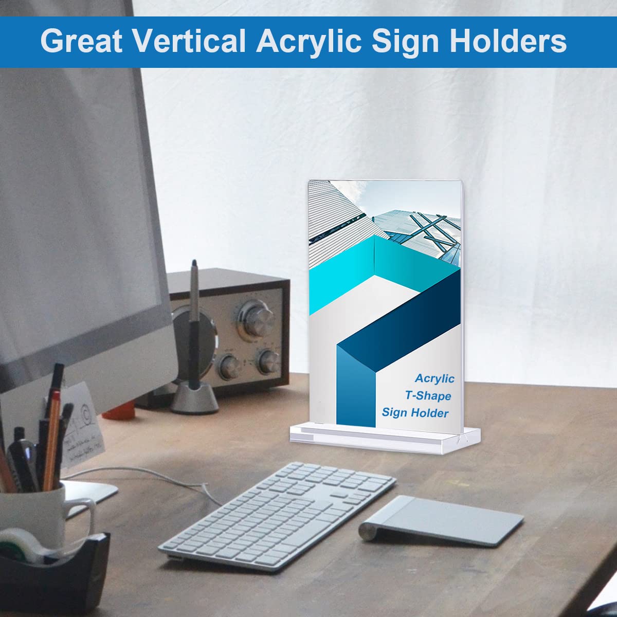 ITSELFER 6pcs Acrylic Sign Holder L Shape Double Sided Clear Table Top Sign Gold Frame Plastic Display Stands Wedding Table Number Restaurant Photos - View #6