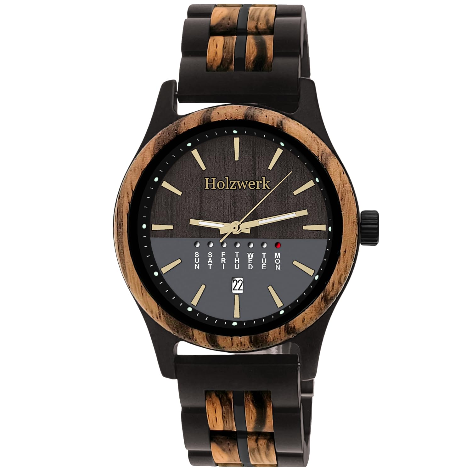 Holzwerk Germany Handgefertigte Herren-Uhr Öko Natur Holz-Uhr Holz Armband-Uhr Braun Blau Buche Gold Schwarz Silber Zebra Bunt Muster Analog Quarz-Uhr Datum und Wochentag Anzeige