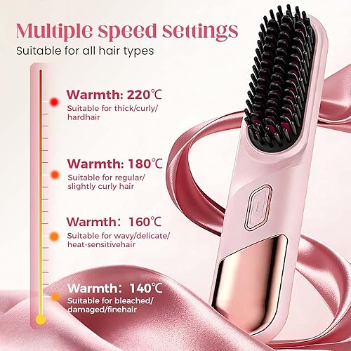 Miniatura 2 de Cepillo alisador de cabello 2026, cepillo alisador de cabello inalámbrico para cabello corto, mini cepillo portátil para alisar el cabello con 4