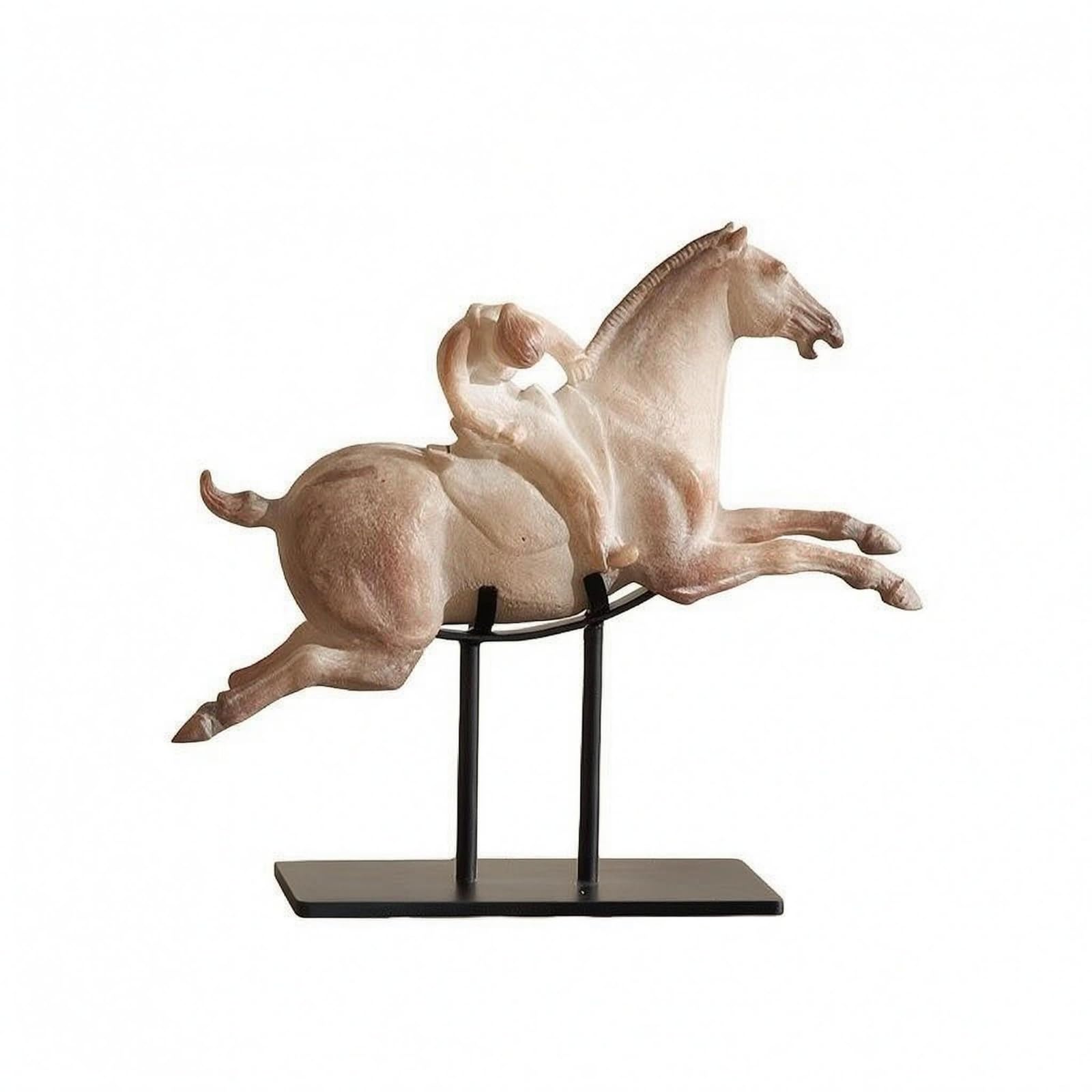 Qianly Scultura Statua Equestre Arte Figura Cavallo E Cavaliere in Resina con Base Stabile Movimento Energico Adatta per Libreria Consolle Scrivania Salotto, Marrone