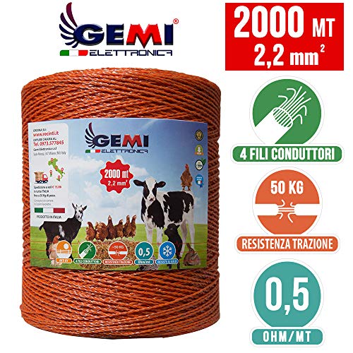 Gemi Elettronica Fil DE CLÔTURE ÉLECTRIQUE clôture électrifiée 2000 MT 2,2mm pour Animaux Chevaux Chiens Vaches porcs Poules