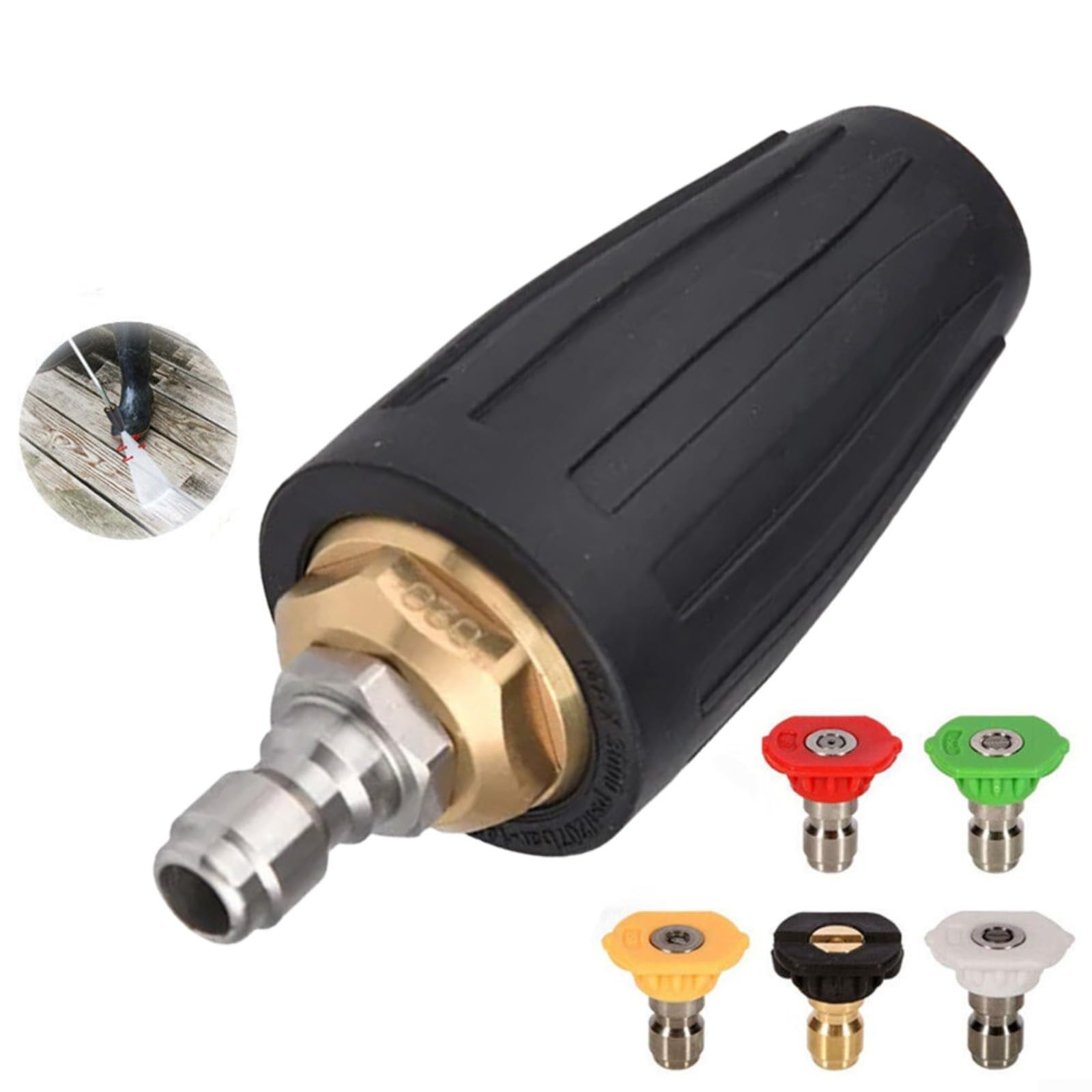 Boquilla turbo giratoria de 4000 PSI, conexión rápida, punta de acero de alta presión para limpieza resistente de entradas y patios (40 mm)