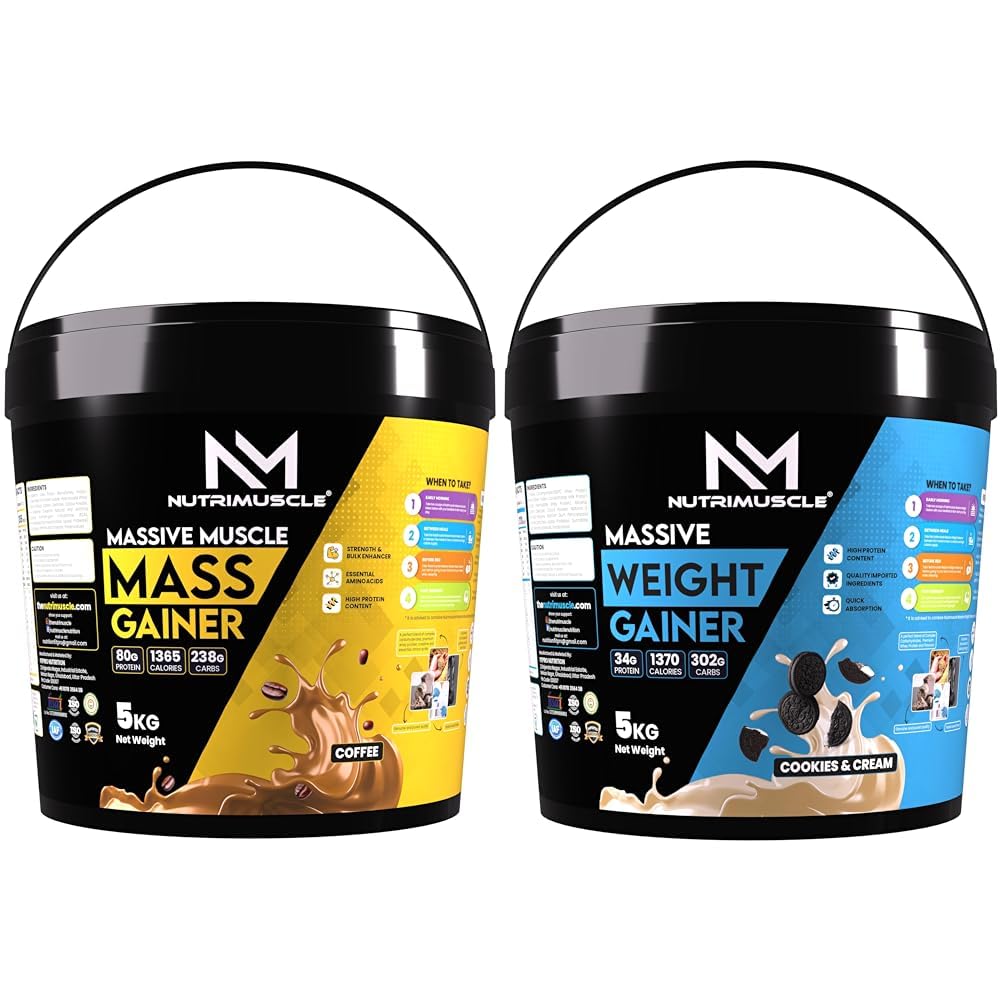 Nutrimuscle Massive Muscle Mass Gainer - 6 Kgs - Coffee Flavour For Muscle & Mass Gain | Nutrimuscle® Massive Weight Gainer - 5 Kgs - Cookies and Cream Flavour - Contains Complex Carbohyd-image-11