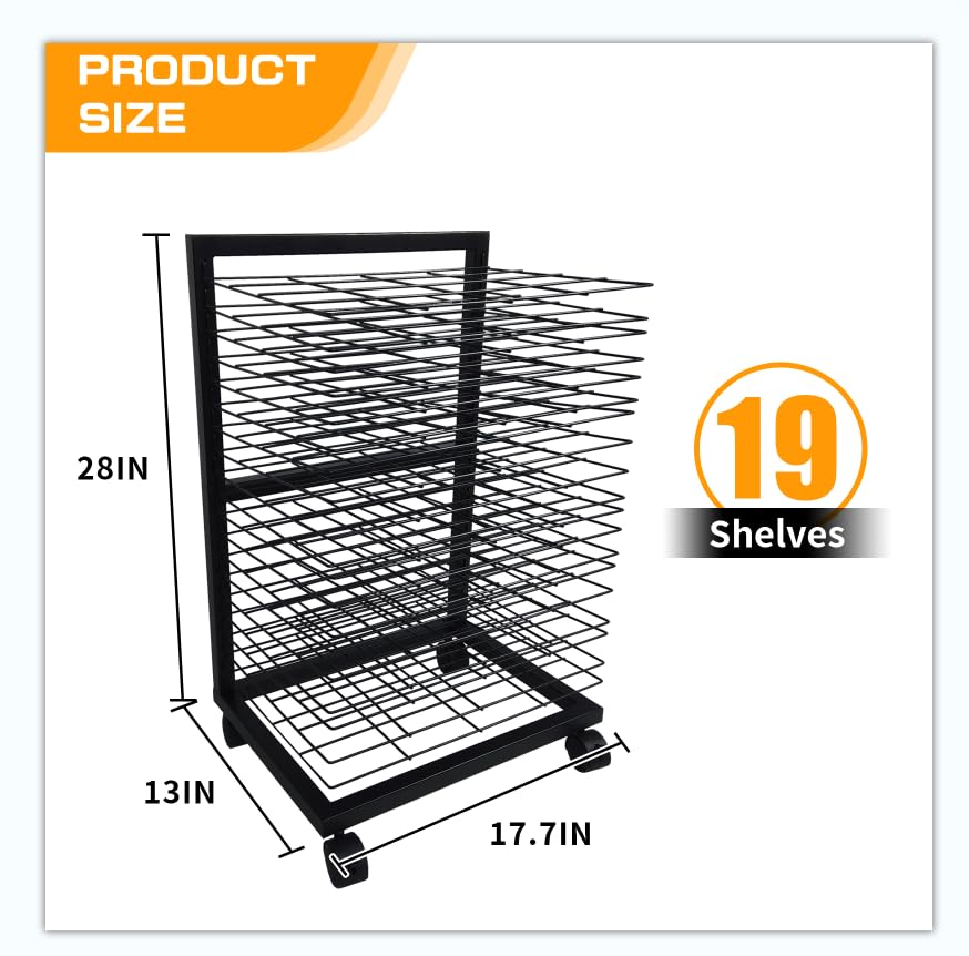 Image of TONGMO Art Drying Rack - Multi-functional Art Storage Rack with Wheels, 19 Removable Shelves for Classroom and Art Studio Use, Ideal for Paint Drying