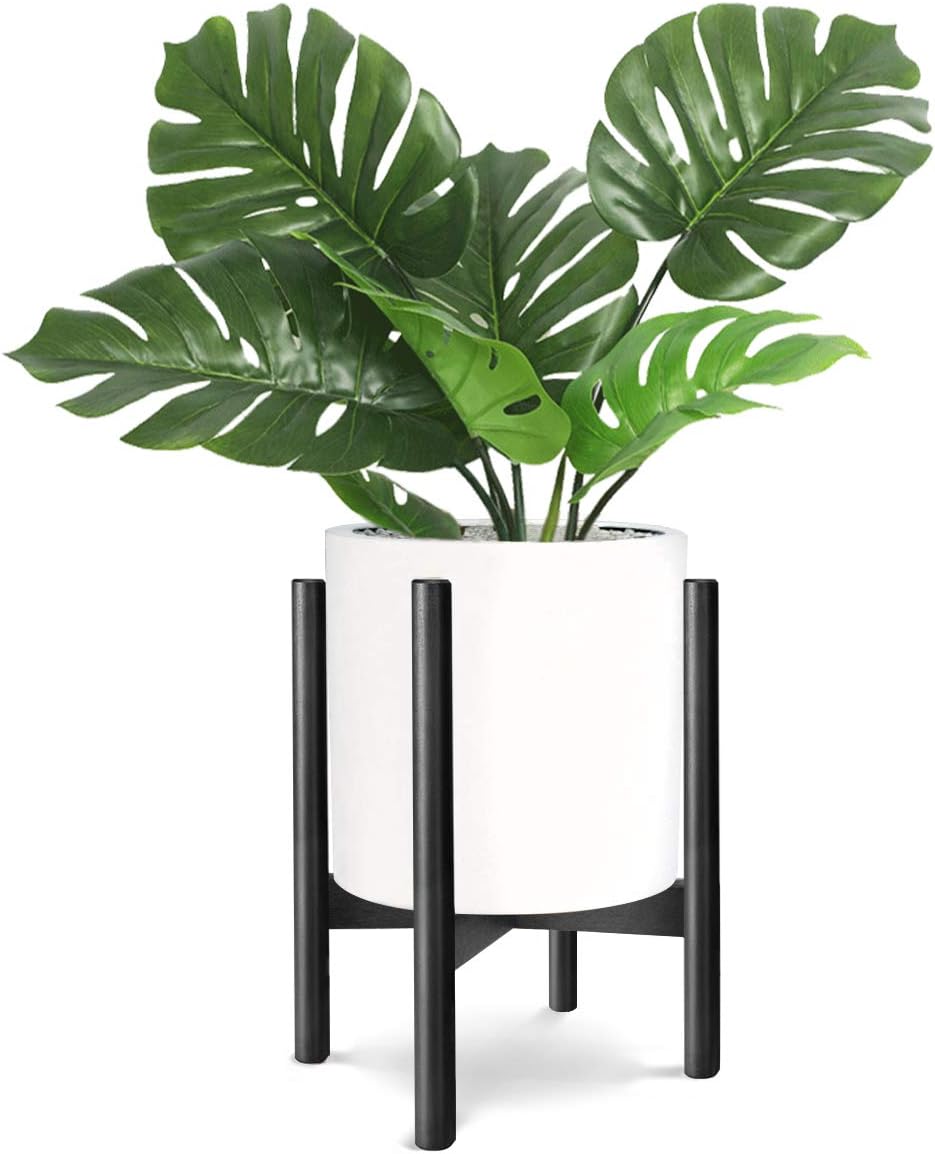 Honest Mid Century Modern Wood Indoor Plant Stand (Plant and Pot NOT Included) Rustic Wood Flower Pot Holder (Fits Pots:8"-10",Black)
