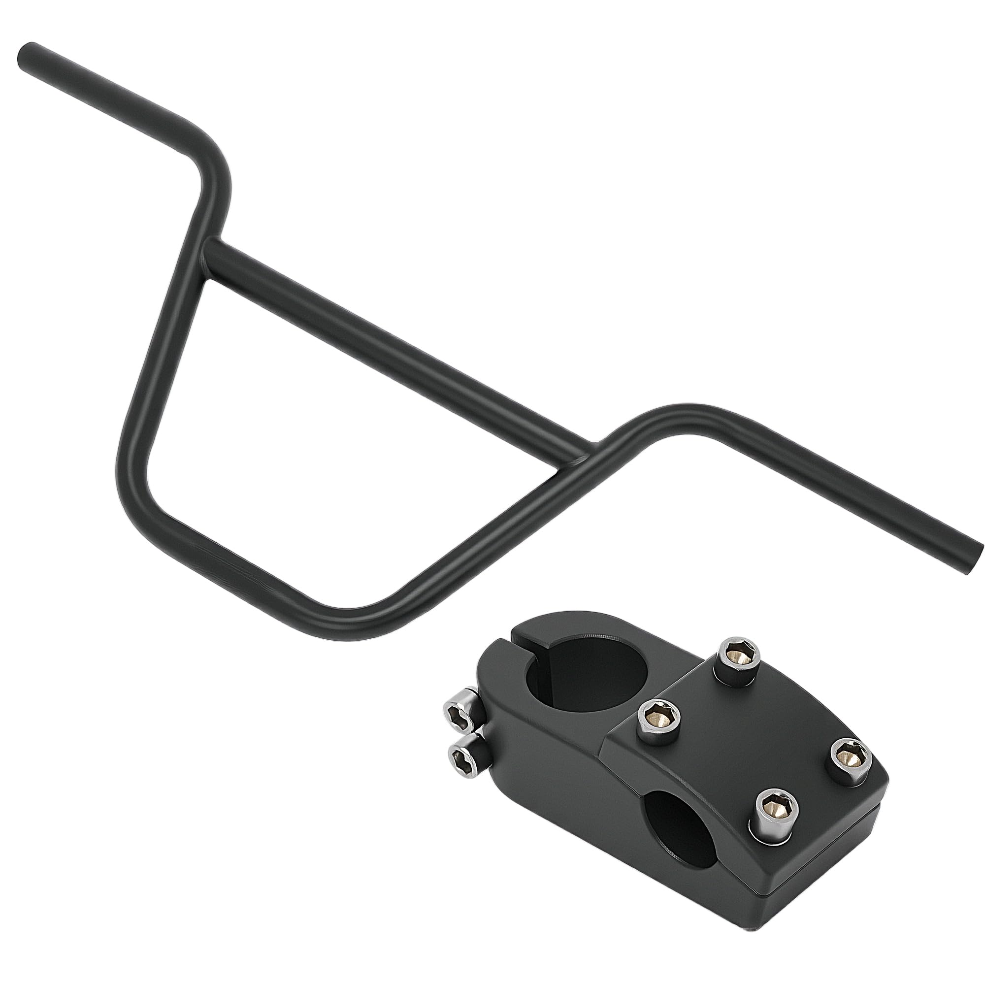 Tcatec BMX ハンドルバー 22.2mm クロスバー付き ステムセット 幅750mm 高さ270mm 黒色 鉄製 小輪車・マウンテンバイク・改造車用 自転車ハンドル 街乗り用 磨砂仕上げ