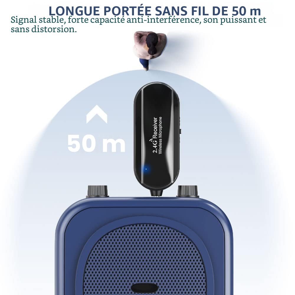 VOVIGGOL Microphone sans Fil, 2.4G Micro Casque sans Fil avec 2 en 1 et portée 50M, Wireless Microphone Serre Tête pour amplificateur de Voix, Guide Tourisme, Enseignement, PA Système