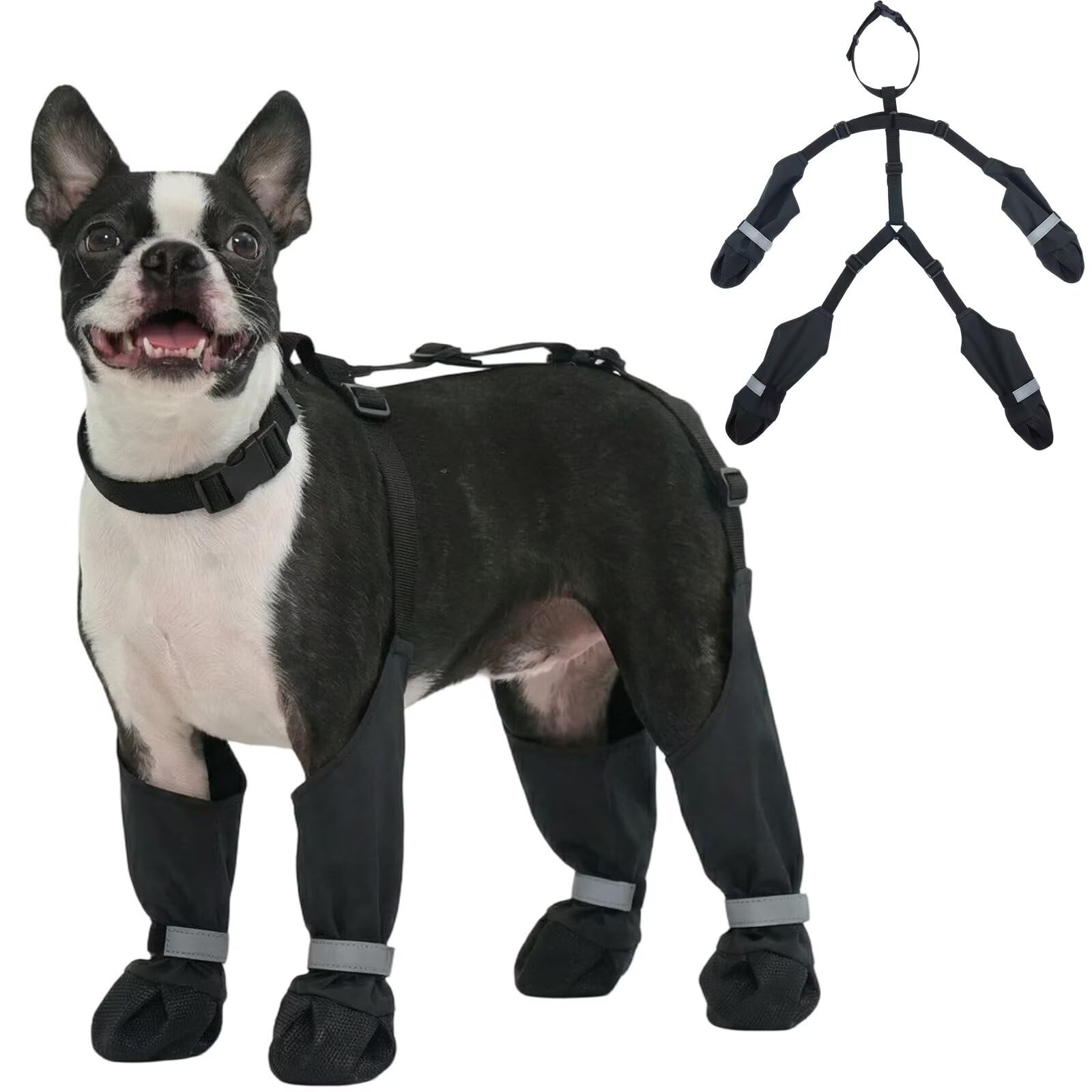 IECOii Dog Paw Protectors with Suspenders– Waterproof Reflective Doggy Winter Boot Snow Pants, Non-Slip, Stay-On Dog Boots for Walking & Hiking, Dirt-Proof Shoes for Rain, Snow & Mud, Black, Size M