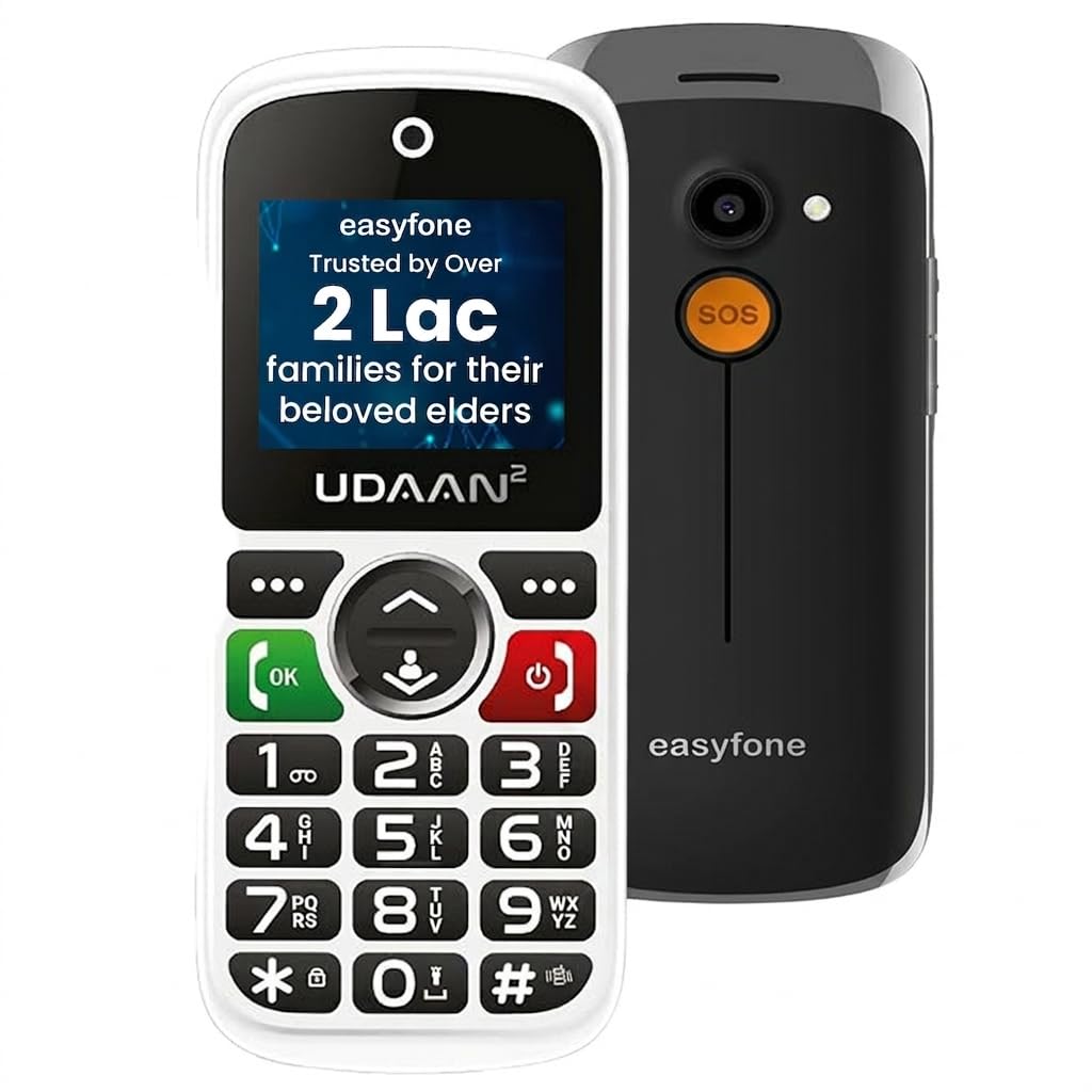 senior world Easyfone Udaan2 1.8" Display with 20+ Senior Citizen Friendly Features Like Loud Sound, Photo Speed dial, Simple menu, SOS, Incoming Call Restriction, Auto-Call Recording, Dual SIM, White-picture-12