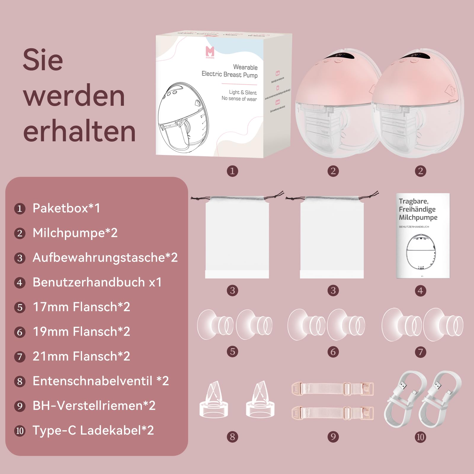 Milchpumpe Elektrisch Handsfree, Tragbare Milchpumpe Freihändig & Leise, 4 Modi und 12 Saugstufen, Wiederaufladbare Elektrische Milchpumpe mit 19/21/24 mm Flansch
