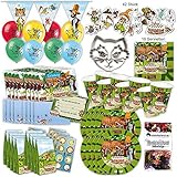 Unser Pettersson und Findus Original Party Set XL 113-teilig 8 Gäste Katze Kindergeburtstag Partypaket hat alles, was Du für eine Party mit 8 Gästen brauchst. Enthalten sind 8 Pappbecher 256 ml, 8 Pappteller 23cm, 20 Servietten 33cm, 8 Einladungen, 8 Umschläge, 34g ORIGINAL schmelterland Tischkonfetti, 8 Partytüten mit Sticker, 1 Plätzchenausstecher und 1 Wimpelkette 360 cm sowie 8 Ballons und 42 Teile XL Konfetti