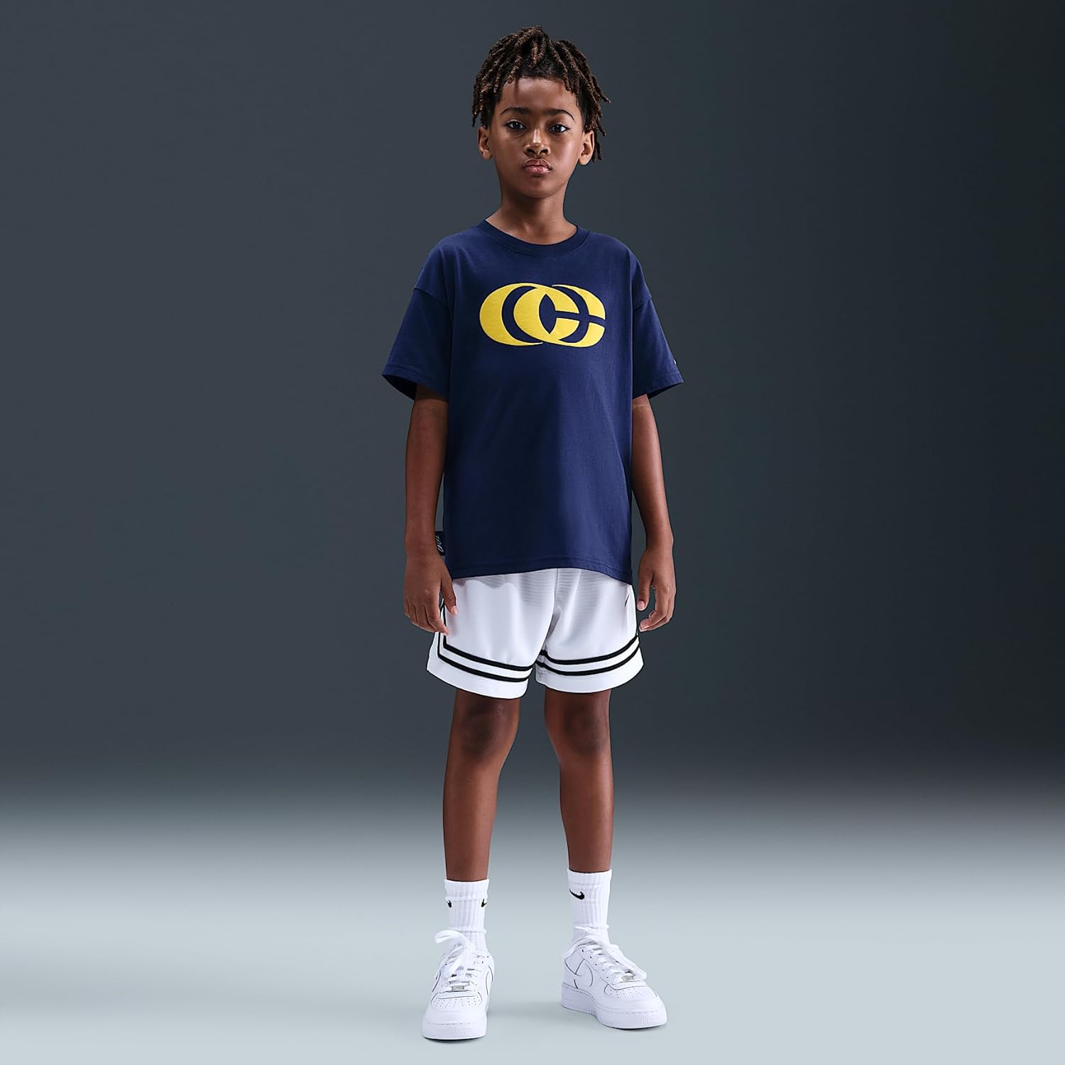 Nike Caitlin Clark Kids Basketball Max90 T-Shirt (Midnight Navy/Amarillo)