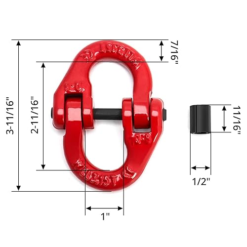 Miniatura 4 de QWORK Enlace de acoplamiento de acero aleado G80 Hammerlock, 38 pulgadas, pintado en rojo, límite de carga de trabajo de 7100 libras, paquete de 4
