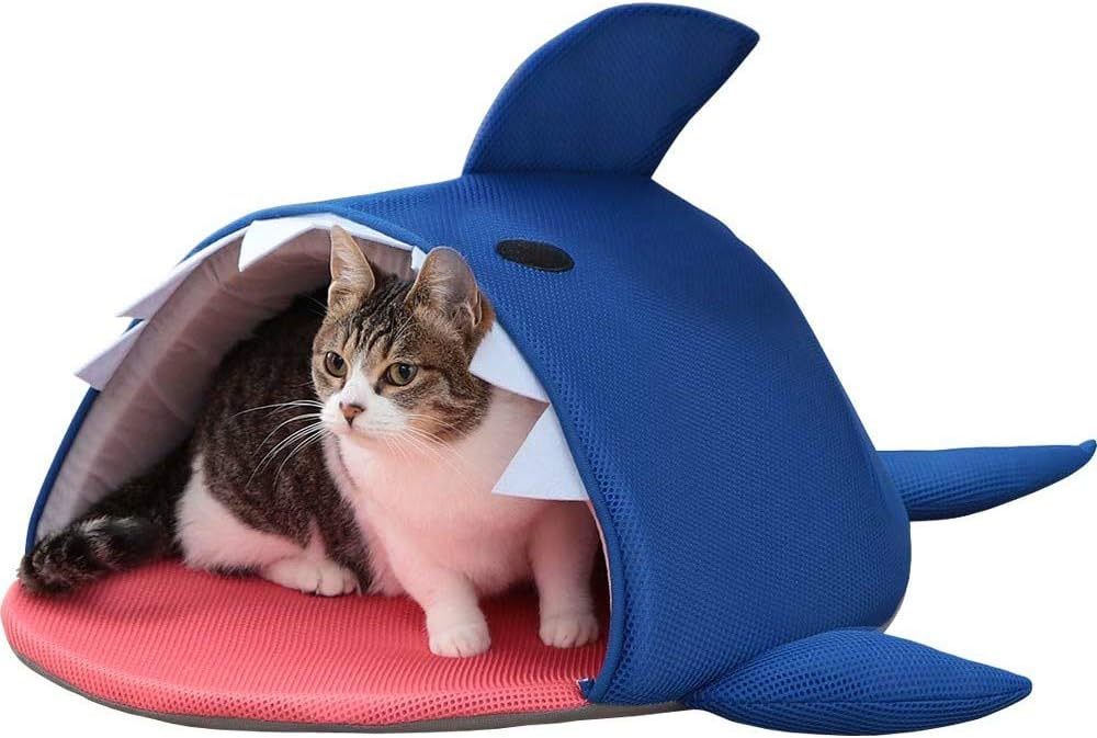 新しい到着 ペットベッド 小型犬 幅55 高さ52センチ 猫 寝心地 秋冬用 サメデザイン 懐中電灯