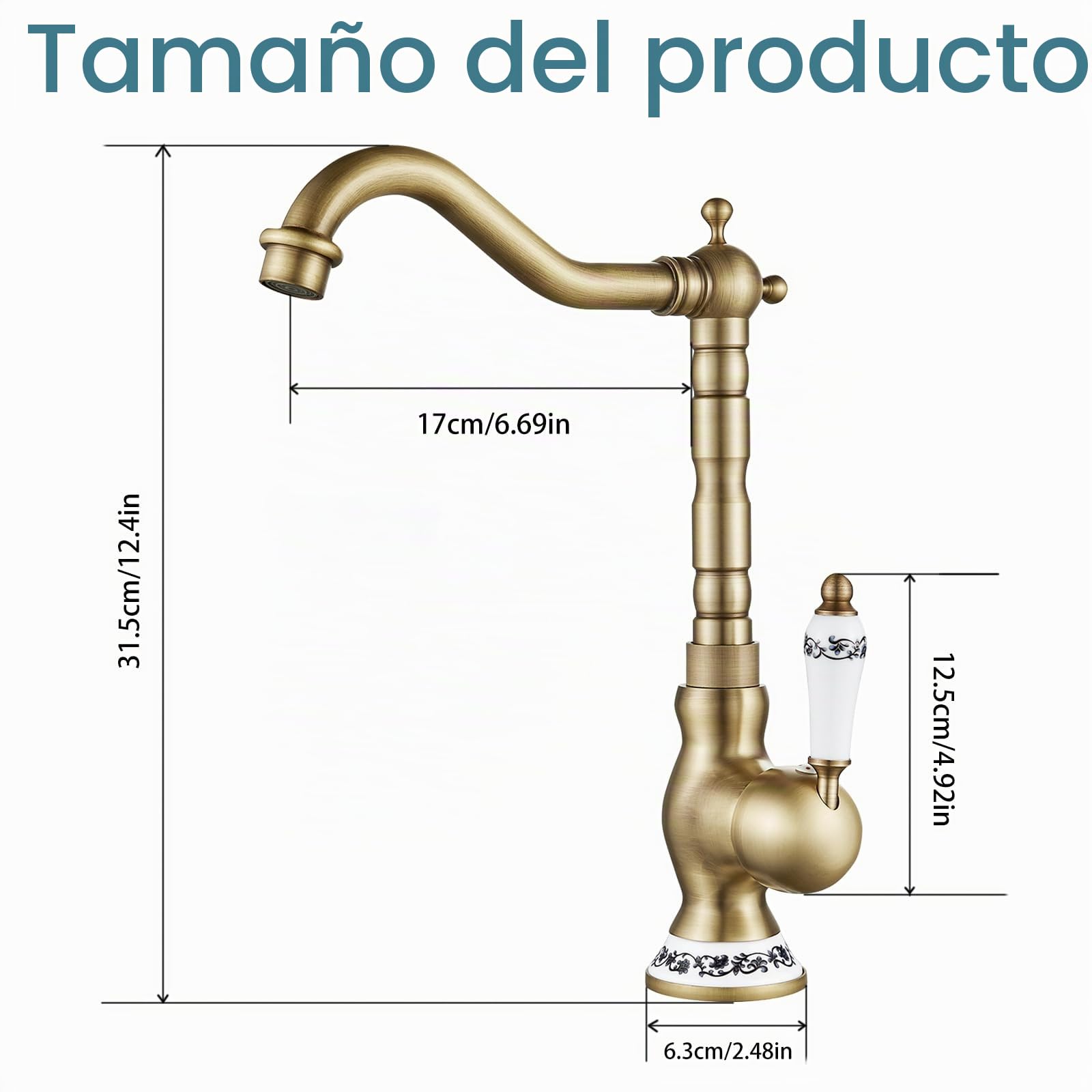 Grifo de Lavabo Alto, Grifo Lavabo Vintage Latón, Grifería de Baño para Lavabo, grifo lavabo Monomando de 360°Giratorio, Baño grifos lavabo, G3/8