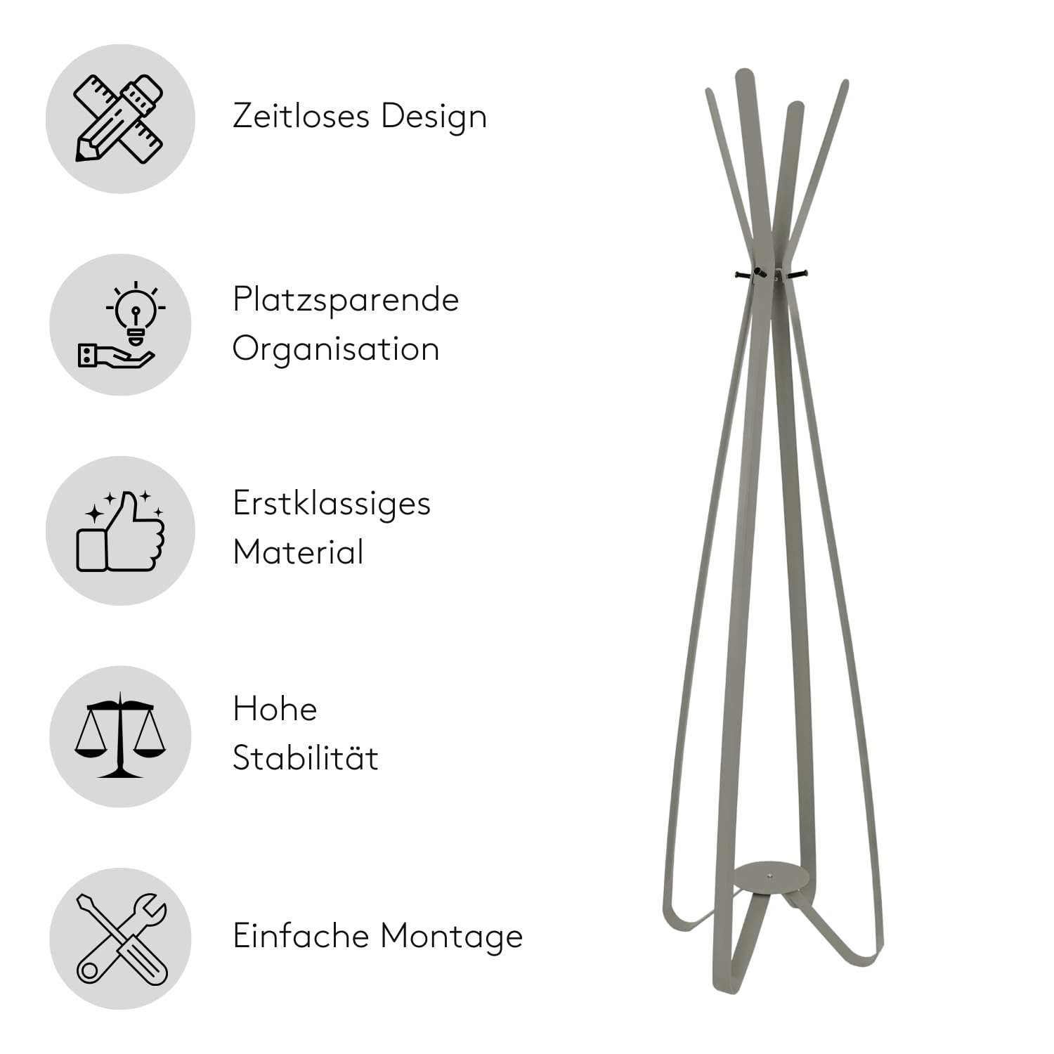 Appendiabiti Da Terra Modi Eight – Acciaio Robusto, 167 Cm, 4 Ganci, Design Salvaspazio, Colore Bianco - 2