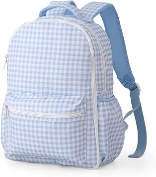 DYSHAYEN Kids Backpack for Boys, Blue Gingham | Fully Opened Compartment, 15 In Tall, Kindergarten Bookbag, for Age 5-8, Back to School
