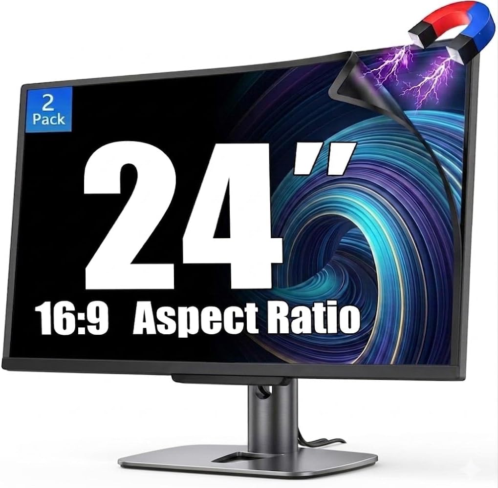 2 Pack Hidden Design Magnetic Computer Privacy Screen 24 inch, Removable Screen Filter for Frameless Monitor 16:9 Widescreen, Anti Blue Light Privacy Shield, Anti-Glare Protector