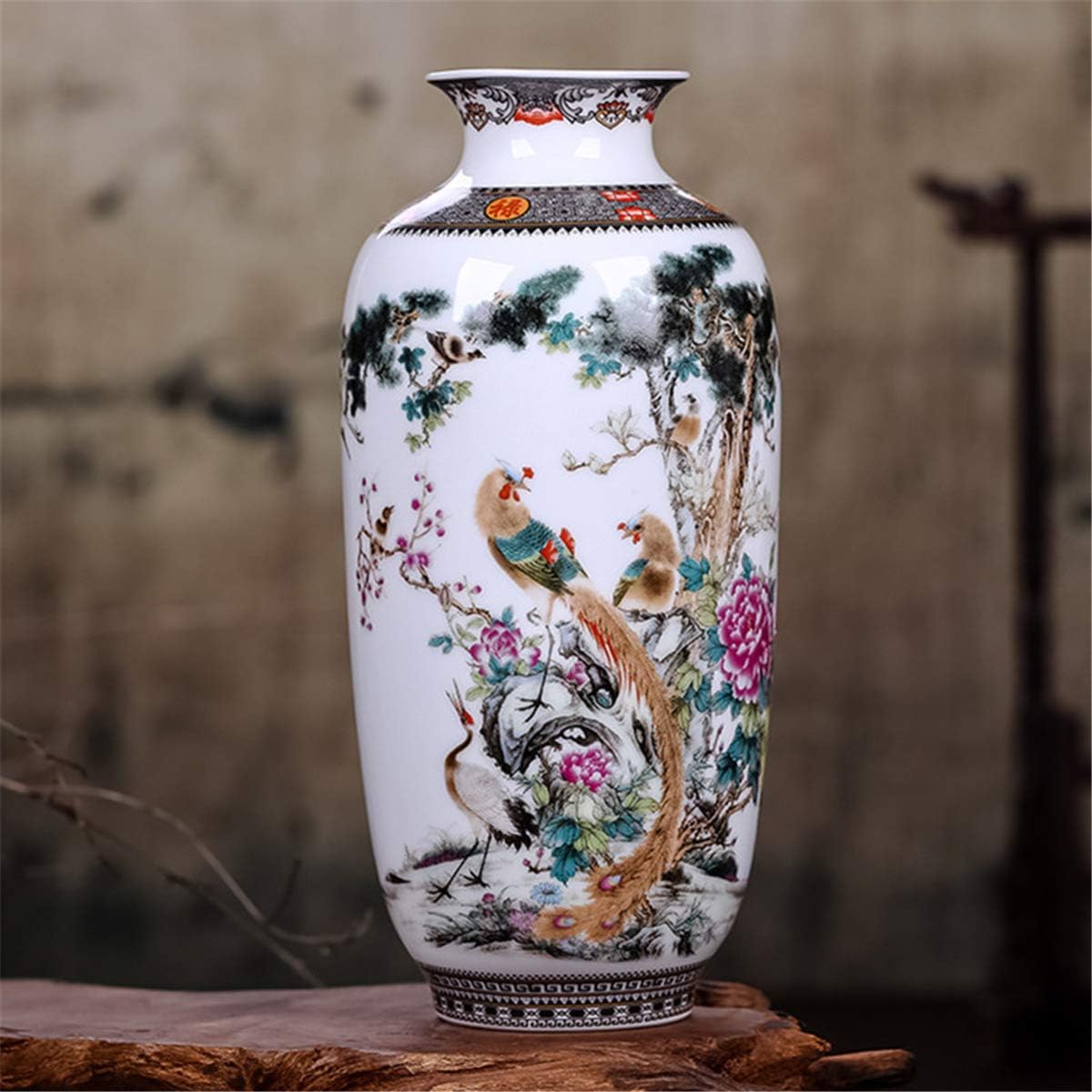 ECYC Chinese Vintage Style Vase 10" Handmade Fine Smooth Surface Decorative Vases, Cranes