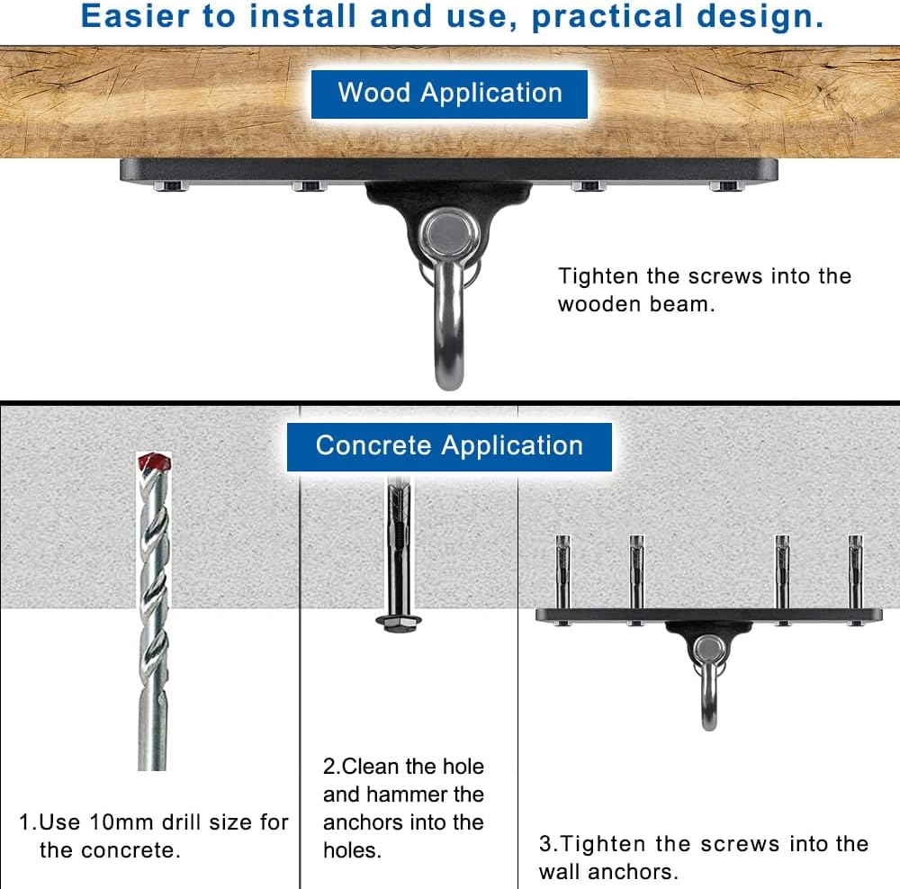 Dolibest Ceiling Mount Swing Hanger Heavy Duty Swing Set Hook for Porch Swing Hammock Chair Yoga Silk Suspension Straps Gymnastic Ring, Wall Anchor for Resistance Bands (900LB) - Image 5