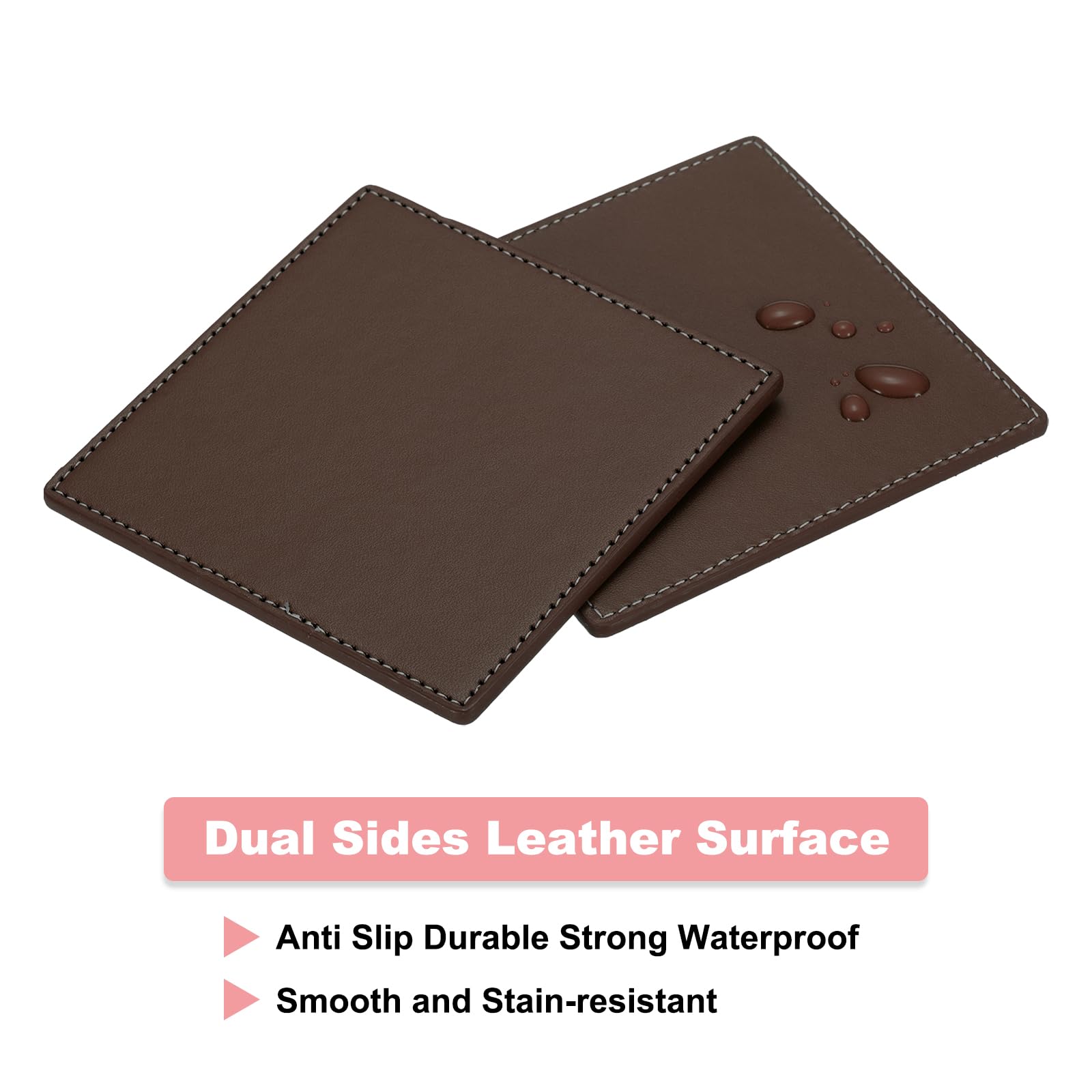uxcell Square Drink Coasters Set of 4 White Stitched Dual Sided Non-Slip Non-Stick Waterproof Leather Coasters for Drinks Coffee Table - Image 3