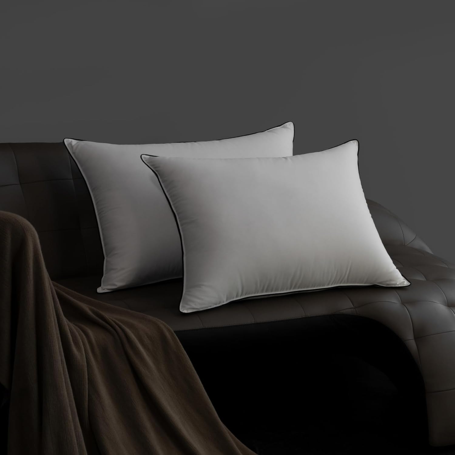 MAXICOZY Down Fiber Pillow Queen Size Pack of 2, 3-Chamber Bed Pillows Queen Size Set of 2, White Hotel Pillows for Sleeping, 430TC Soft Cotton Blend Shell- Queen (20" x 28"), 2 Pack