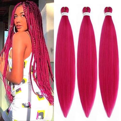 Xiaofeng 3 paqueteslote de extensiones de cabello trenzado preestiradas para mujer, trenzas de ganchillo, color rosa claro, 26 pulgadas, ajuste de