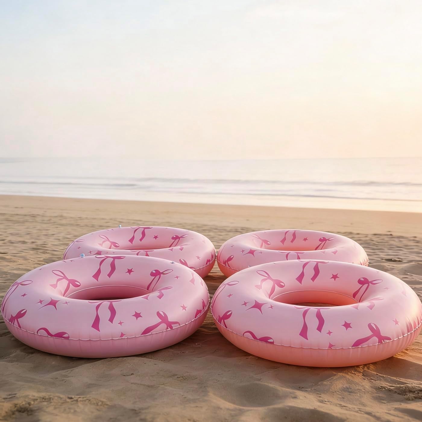 4PCS Pink Bow Inflatable Pool Floats 35" Swimming Rings Large Inner Tube Swimming Pool Swim Rings Pool Lounger Float for Pool Party & Summer (Multi-1,4)