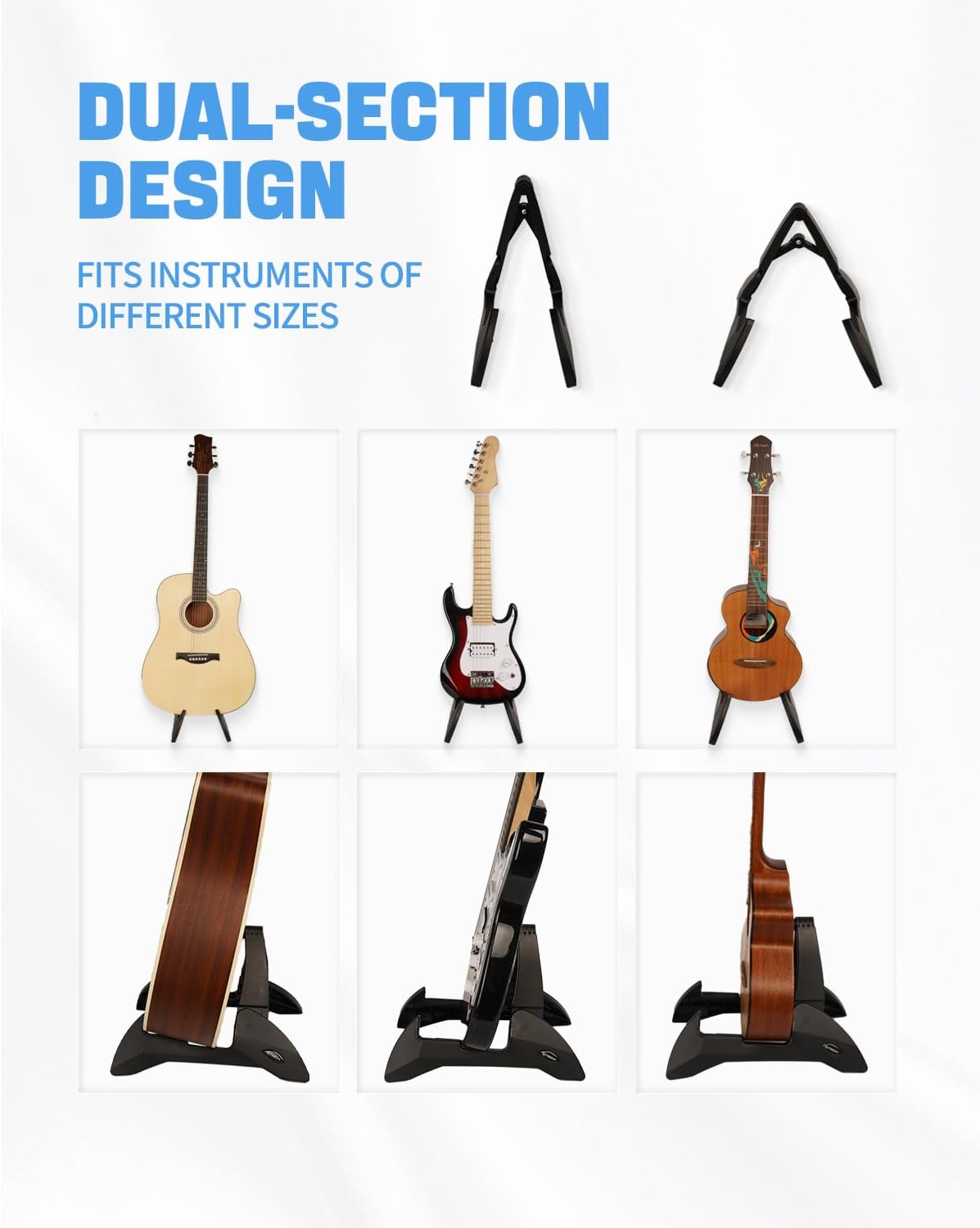 STRICH Guitar Stand, Foldable A-Frame Floor Stand, for Acoustic Guitars, Electric Guitars, Basses, Ukuleles, and Banjos,Lightweight, Non-Slip Rubber Feet, No Assembly Required, SGS-10