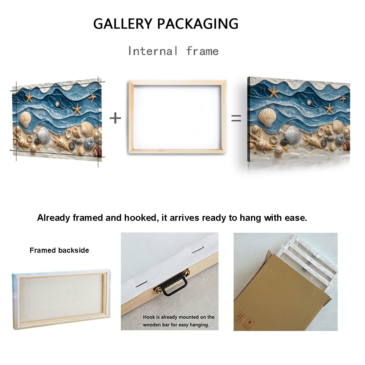 Fale oceanu Muszle Wall Art Wall Art Beach Theme Muszle Morskie Nadmorskie Drukowanie Nadmorskie Plakaty Nadmorskie Dzieła Sztuki Do Salonu Łazienka Decor 70 x 110 cm Rama wewnętrzna