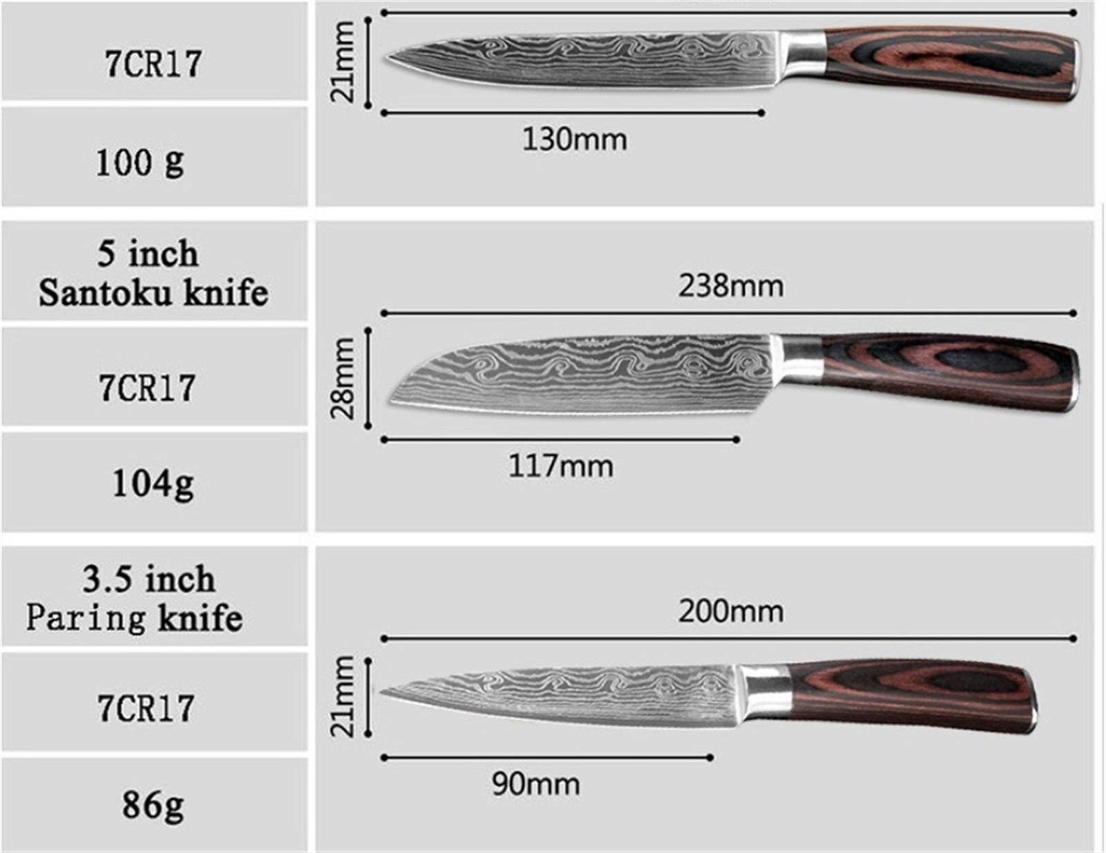 Cuchillo de Chef japonés de acero inoxidable, cuchillos con patrón de lijado, cuchillo profesional de hoja afilada, herramienta de cocina, regalo (Color : 5PCS set)