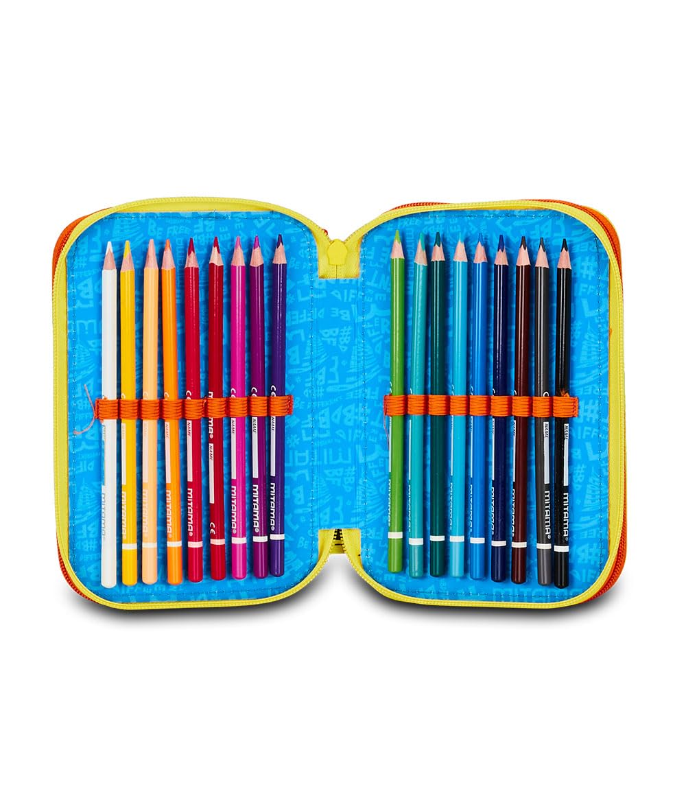 Mitama Astuccio Scuola 3 Scomparti, TRIPLO URBAN GAME, Contenuto 47 pz, Completo di Matite, Pennarelli, Portapenne Scuola Elementare Bambino