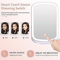Vista 2 de Rechargeable Travel Makeup Vanity Mirror with LED Lights Portable Lighted Makeup Beauty Mirror, 3 Color Lighting, Dimmable Touch Screen, Tabletop