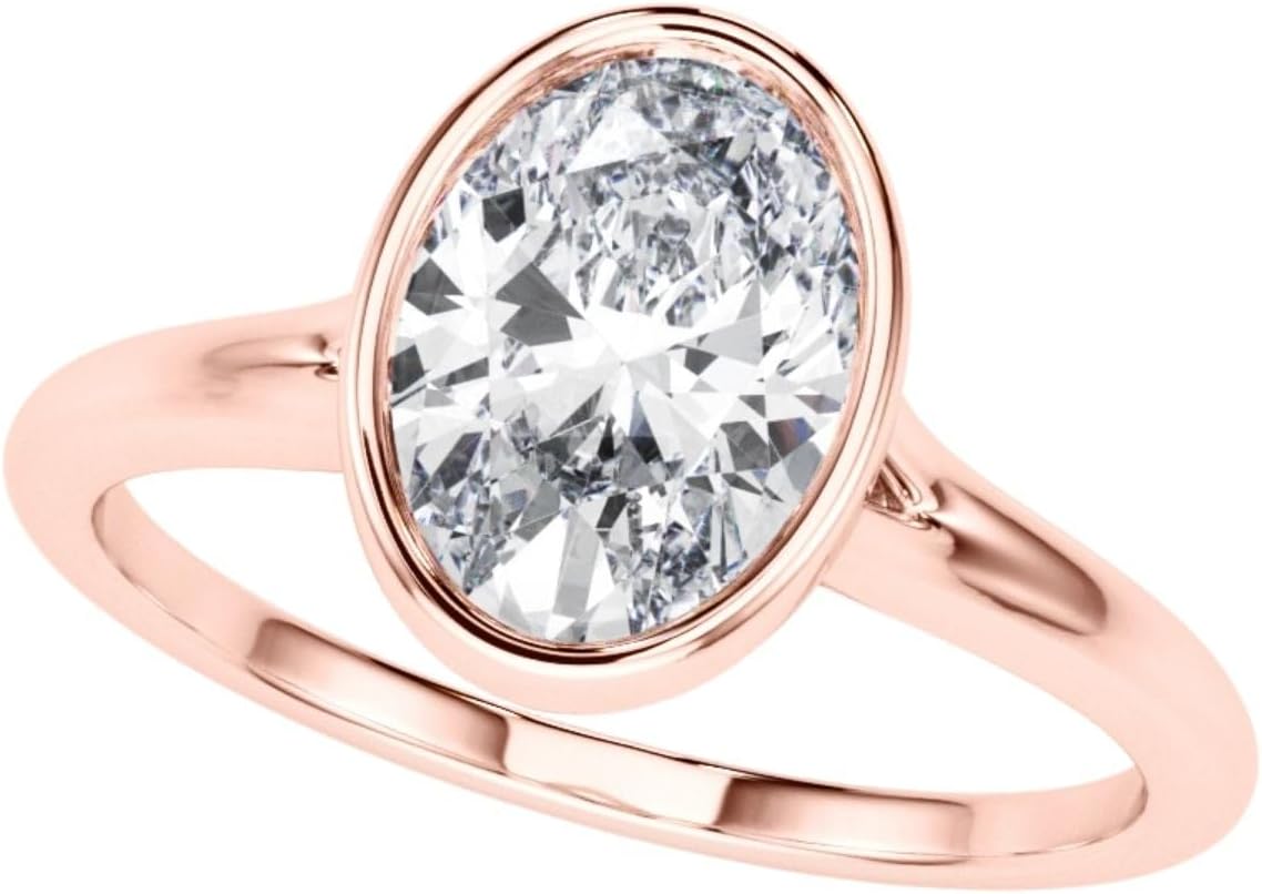 Oval Set IGI Certified Lab Grown Diamond Solitaire Bezel Set Engagement Ring for Women | Hallmarked 10K,14K Gold & Platinum Solitaire Engagement Ring | D/VS Quality 0.20Ct-2.00Ct Diamond