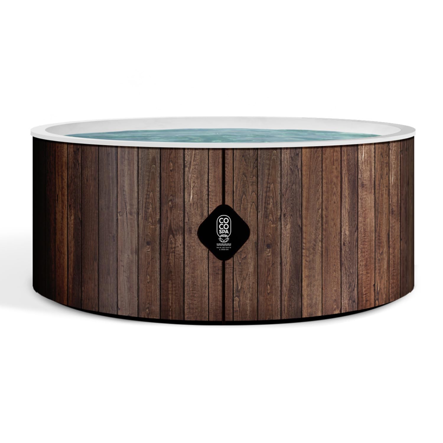 COCO SPA Helsinki Spa Gonflable | 180 cm de diamètre | 1100 litres | Moteur 2240 W | Jusqu'à 6 Personnes | Massage 140 Jets | Imitation Bois Naturel