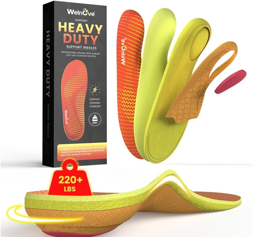 Plantar Fasciitis Insoles - Welnove Heavy Duty High Arch Support Insoles for Standing All Day - Planter Facetious Relief Inserts- Work Comfort Orthotic Insoles for Flat Feet,Foot Pain,Heel Spurs-XL