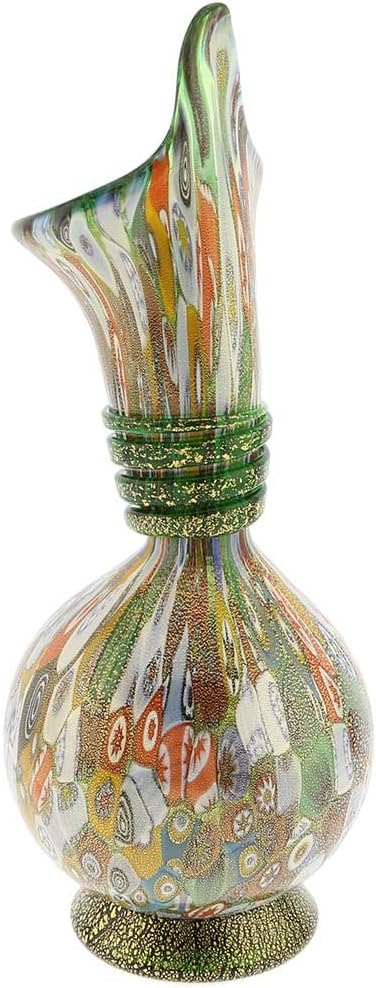 Glass Of Venice Murano Glass Millefiori Gold Calla Lily Vase - Green