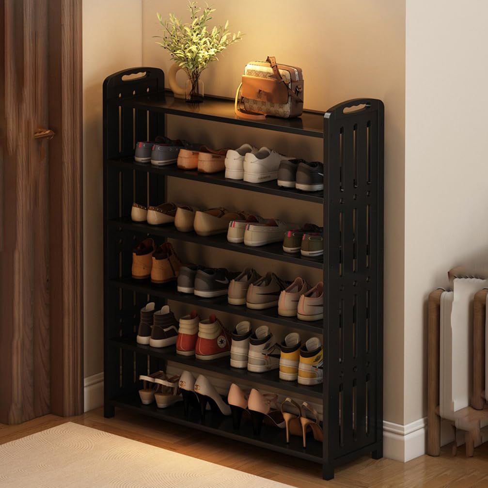 WYRNOBRX 31.5INCH Bamboo Shoe Rack with Multi-Tier Shelving Narrow Storage Cabinet Outdoor Shoe Storage Small Vertical Entryway Shoe Box for Home Hallway Furniture,Black,L80*H68*W24