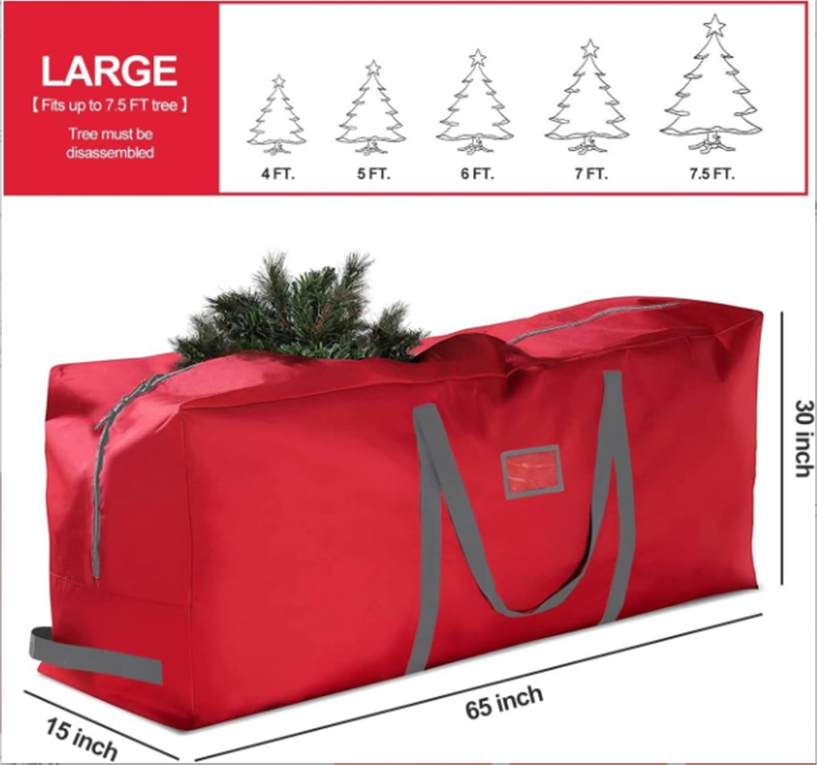 Baumtasche Weihnachtsbaum-Aufbewahrungstasche Mit Griff Und Reißverschluss, Faltbare Rote Aufbewahrungstasche Weihnachtslagerung