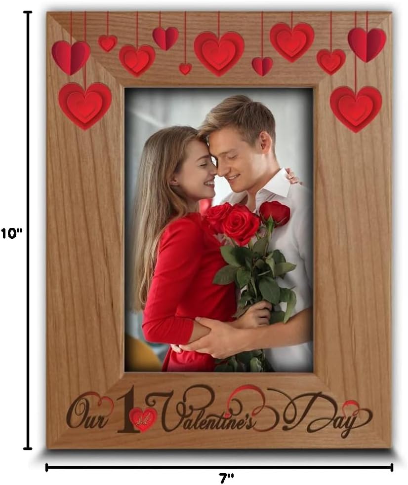 BELLA BUSTA-Our First Valentines Day Picture Frame-Valentines Day Keepsake for wife, Husband, Couples, Family- UV Print Wood frame (5x 7 Vertical)