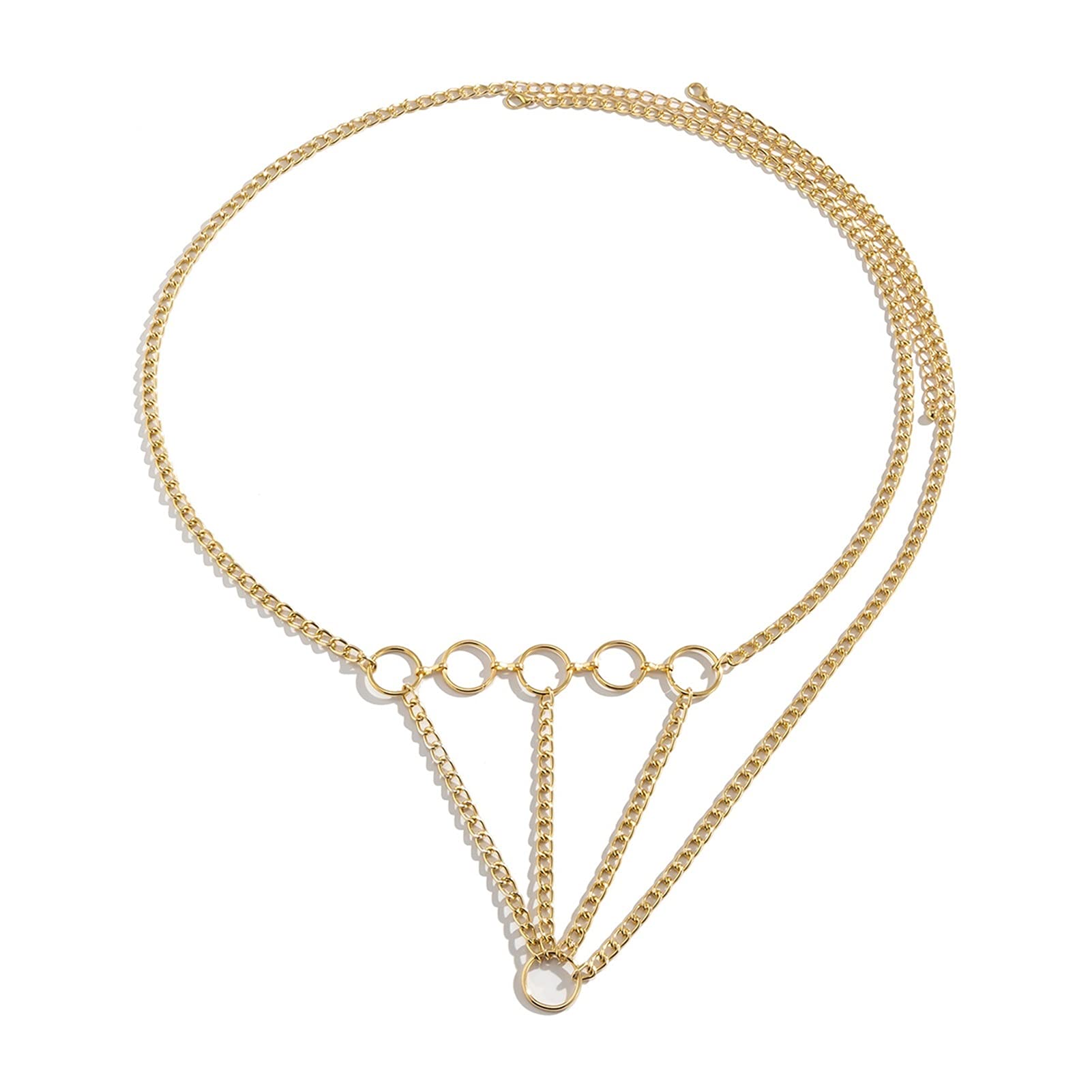 Body Chain Damen Kette - Goldfarbene einfache Strandkette mit Kreuzband für Taille und Bauch - Schwarze Harnaskette - Edler Schmuck für Damen - Accessoires