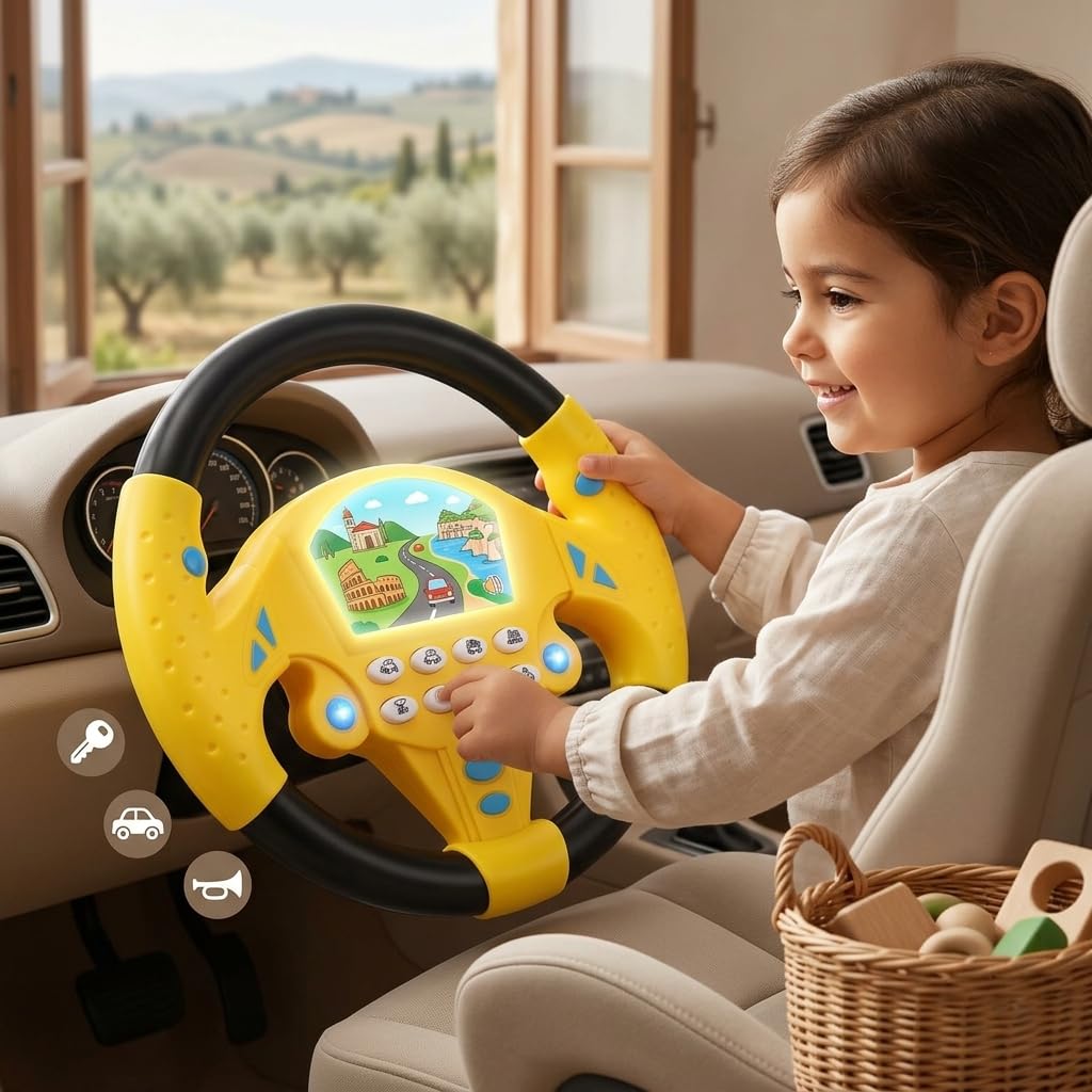 Tnfeeon Volante Copilota per Bambini Simulazione Giocattolo Volante con Luce E Suono Guida Giocattoli Educativi per La Prima Infanzia(Giallo)