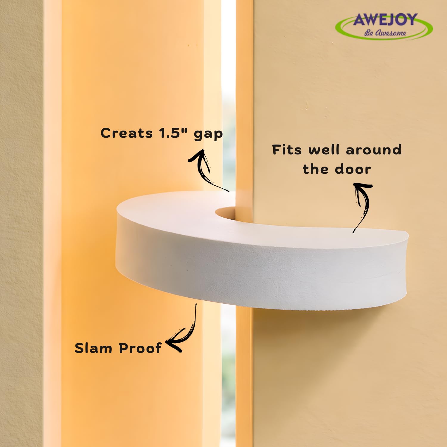 AWEJOY Baby Safety Door Stopper Guard| Soft Foam Jammer for Home | Prevents Finger Injuries & Slamming | Baby Proofing Guard for Kids & Pets (White, Pack of 4) 2
