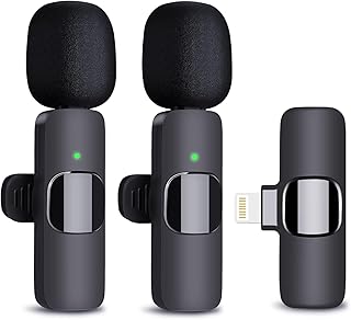 Wireless Microphone for iPhone, 2 Pack Professional Wireless Lavalier Microphone for iPhone iPad, Plug-Play Wireless Mic for Video Recording,Live Stream,YouTube,Facebook,TikTok,Vlog,Presentation