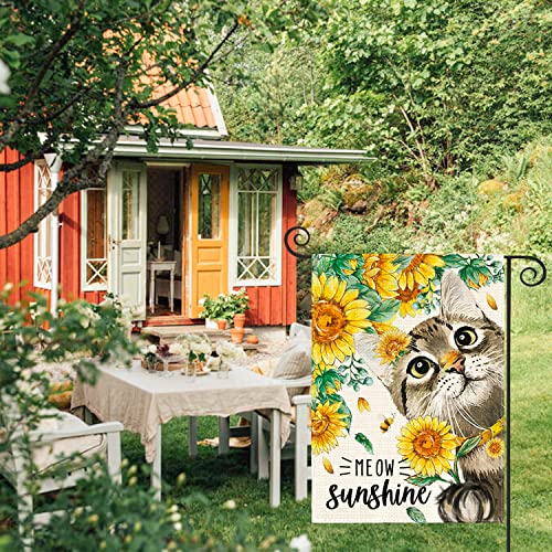 Avoin Colorlife Meow Sunshine Summer Cat Garden Flag 12X18 Inch Double Sided Outside, Sunflower Party Holiday Burlap Yard Outdoor Decoration #TOP3