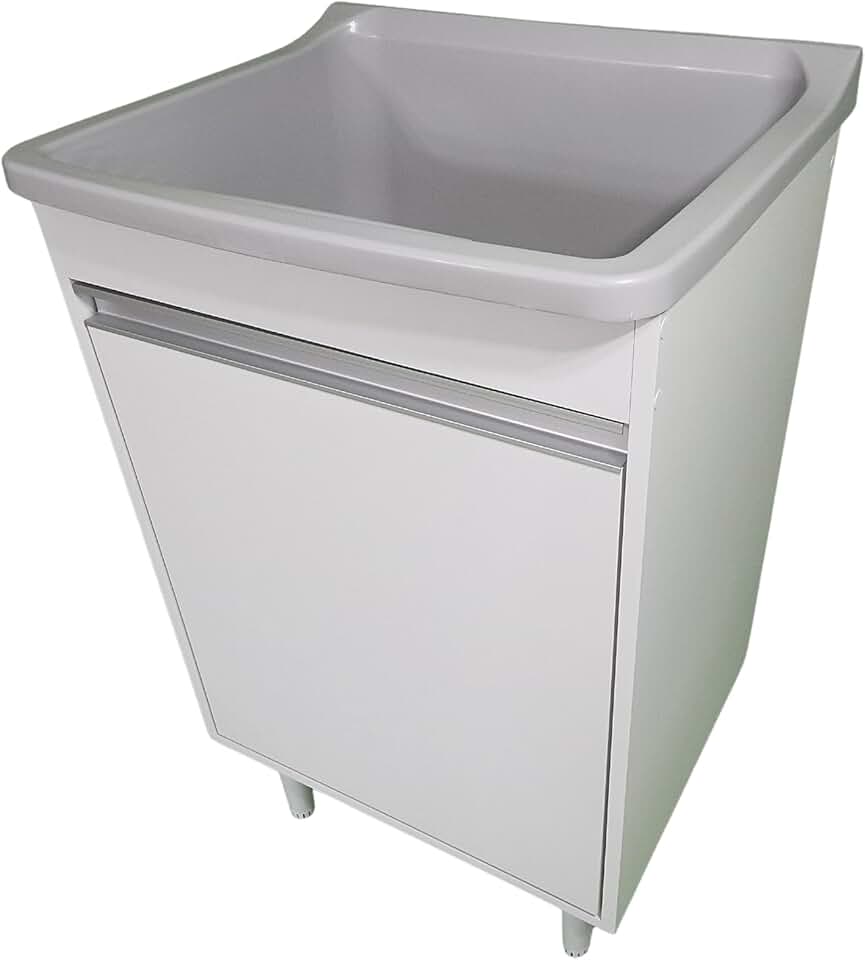Gabinete Para Lavanderia 53cm Com Tanque 34 Litros + Sifão Cor:Tanque Cinza