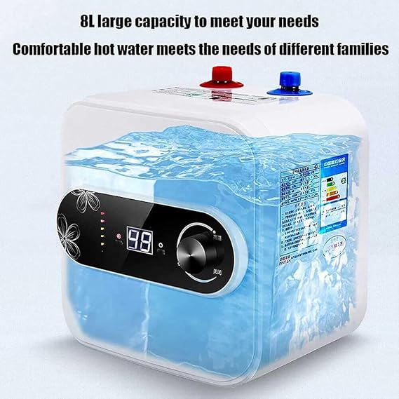 Mini Electric Water Heater 1500W Under Sink Water Heater with 8L Water Tank, LCD Digital Display, Temperature Knob, for Kitchen and Bathroom Sinks