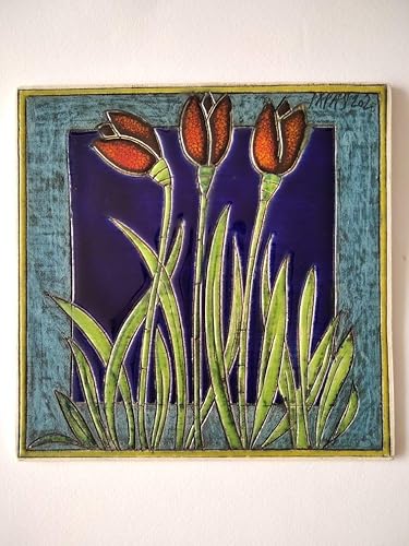 Pottery tiles, Ceramic tiles, Flowers motif tile, Bathroom tile decor