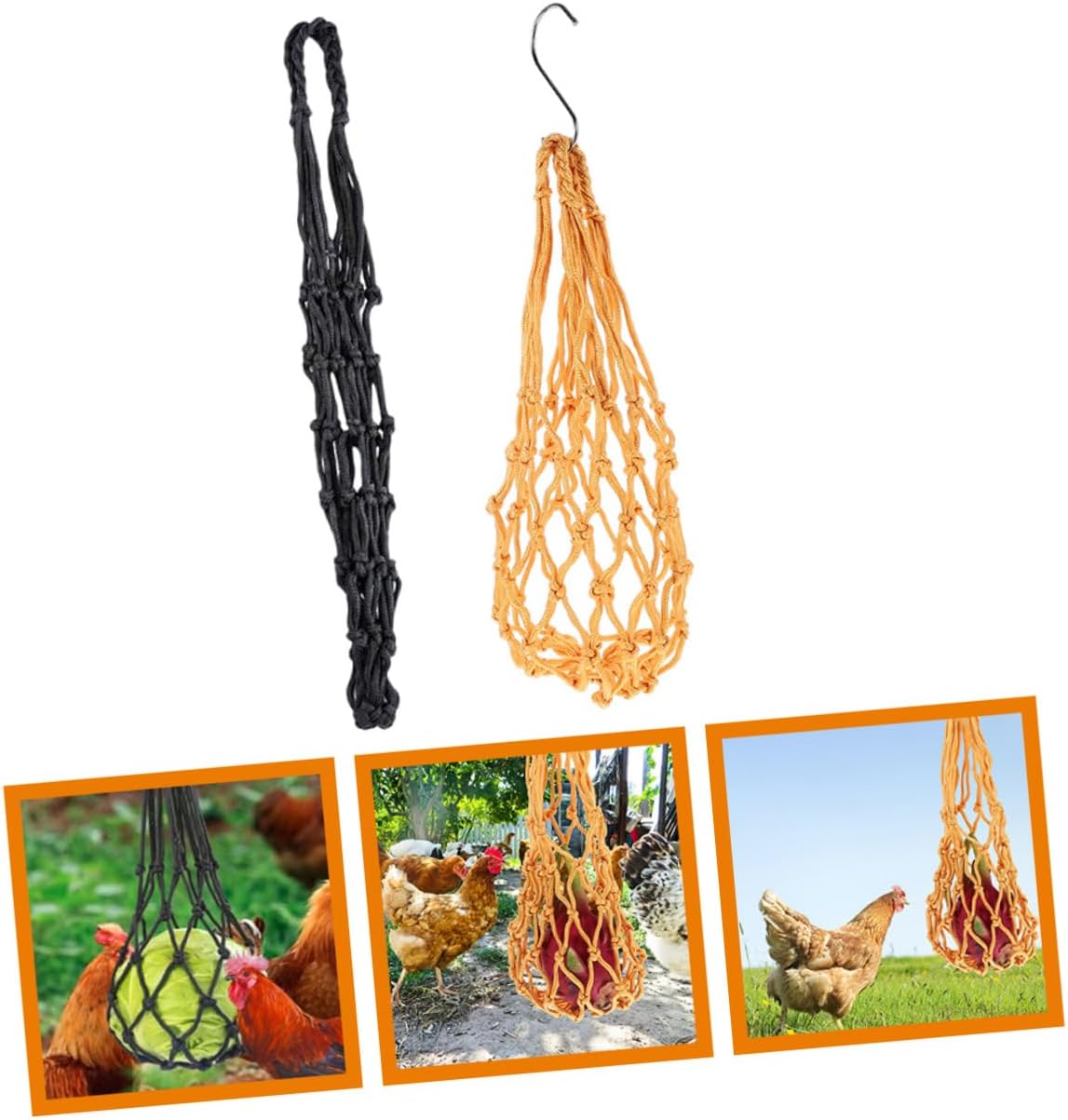 POPETPOP 6pcs Hanging Feeding Tool for Chickens Chicken Vegetable String Bags with Hooks Reusable Mesh Feeder for Poultry Fruit Holder Supplies and Feeding Needs