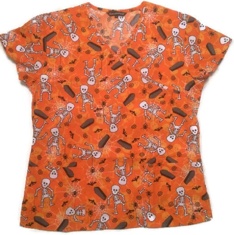 Halloween Skeletons & Coffins Scrub Top Cassandra O